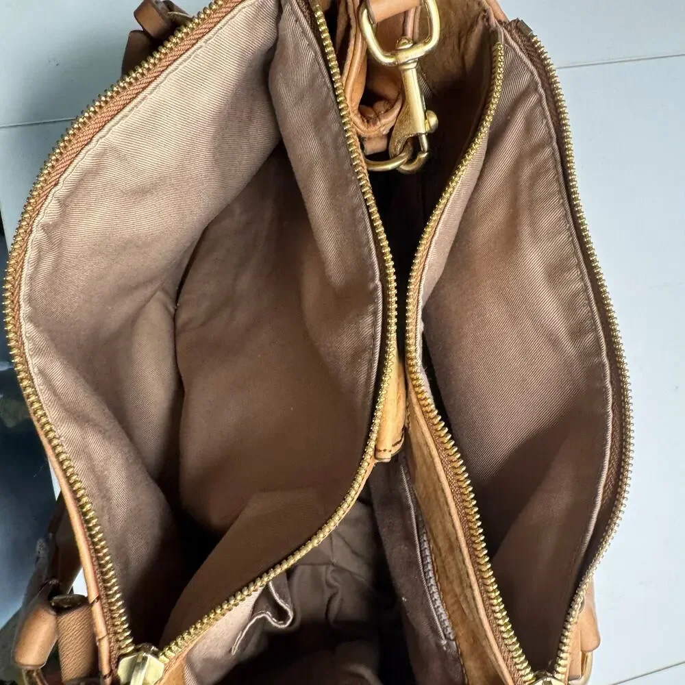 J Crew Peyton Brown Satchel Purse Bag Brown Soft Leather Tassels (READ)